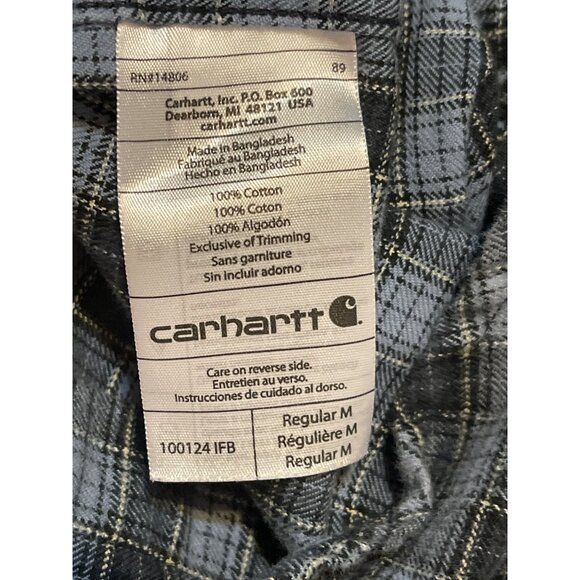 Carhartt Mens Plaid Button-Up Shirt Medium Blue/Gray 100% Cotton Regular‎ Fit - Picture 10 of 12